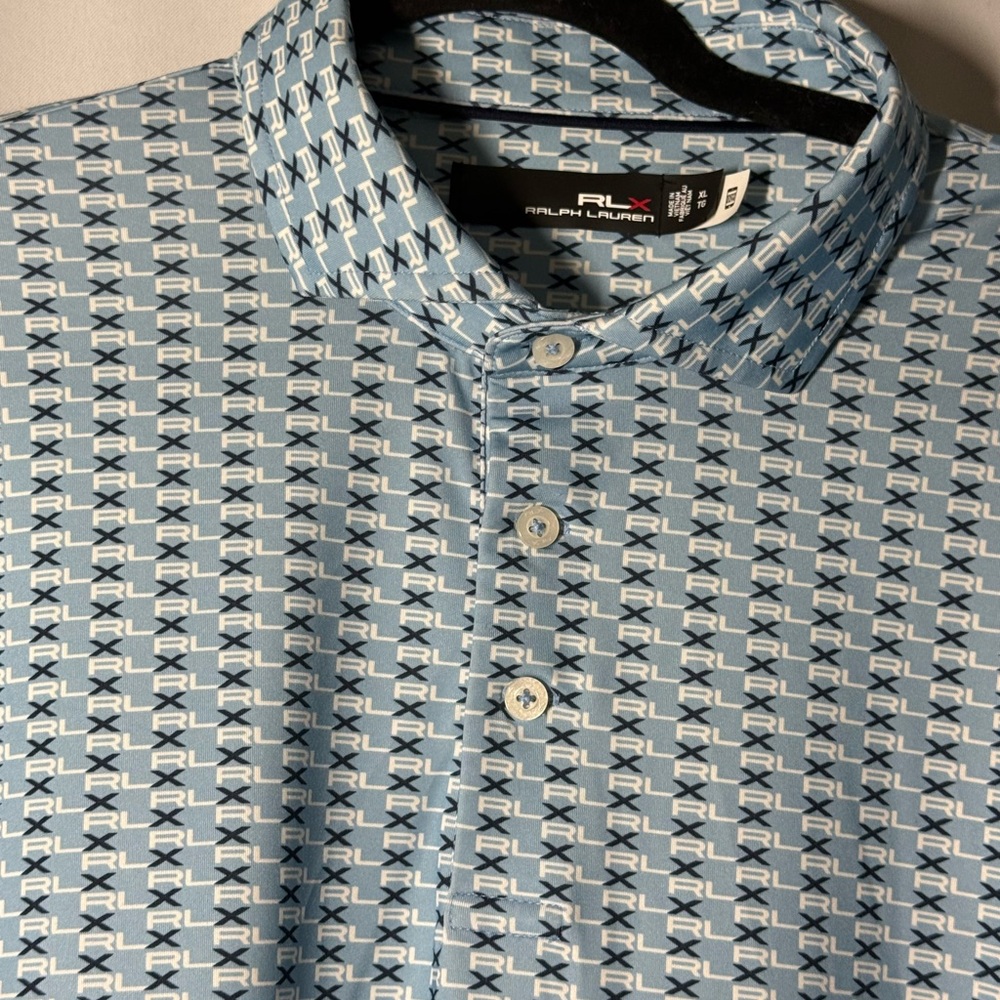 RLX Ralph Lauren X Light Blue Patterned Performance Golf Polo Shirt - Picture 5 of 6